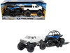 Lifted Pickup Truck White and Polaris RZR XP Turbo Blue with Flatbed Trailer Xtreme Off Road Series Diecast Model New Ray 50066