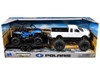 Lifted Pickup Truck White and Polaris RZR XP Turbo Blue with Flatbed Trailer Xtreme Off Road Series Diecast Model New Ray 50066