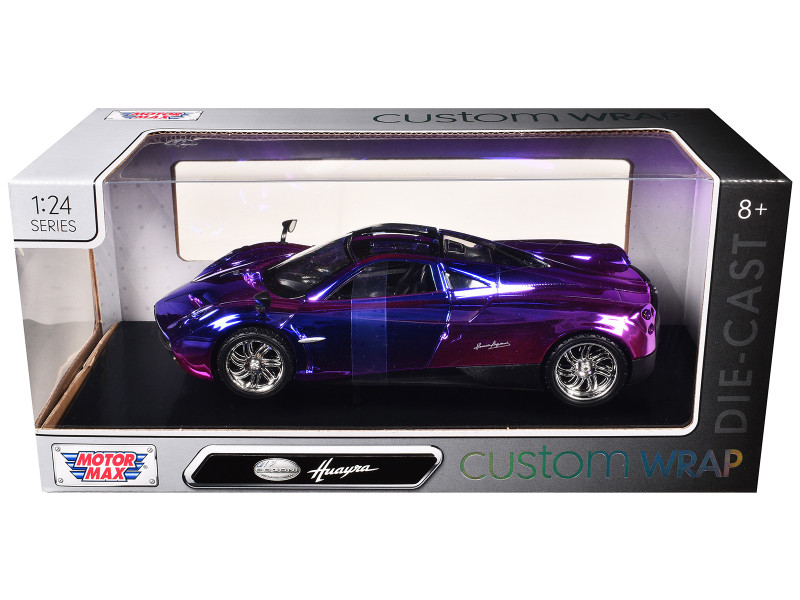 Pagani Huayra Pink and Purple Chrome Custom Wrap Series 1/24 Diecast Model Car Motormax 79084