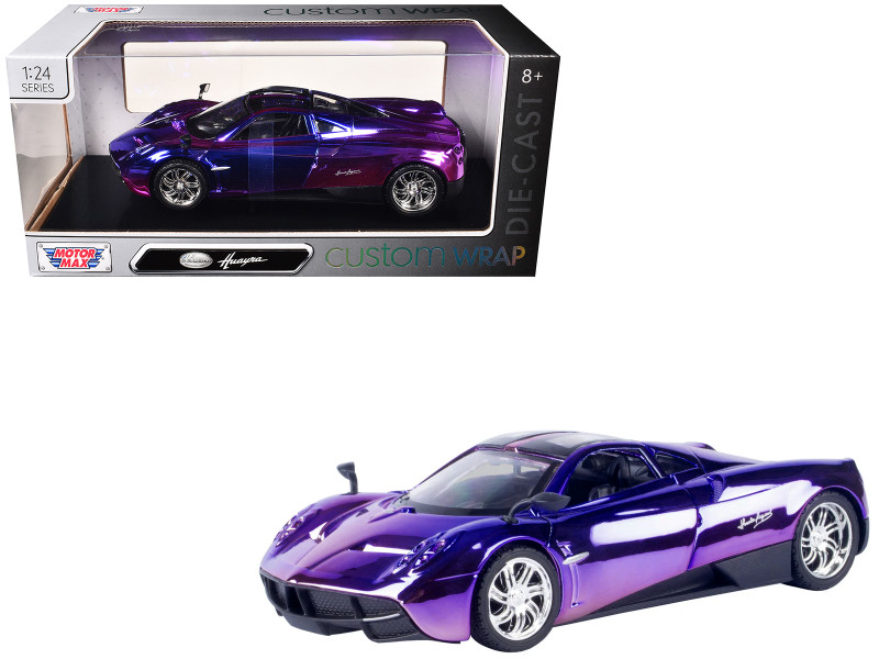 Pagani Huayra Pink and Purple Chrome Custom Wrap Series 1/24 Diecast Model Car Motormax 79084