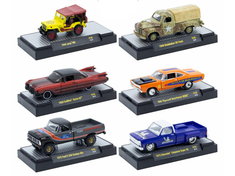 Auto Thentics 6 piece Set Release 102 IN DISPLAY CASES Limited Edition 1/64 Diecast Model Cars M2 Machines 32500-102