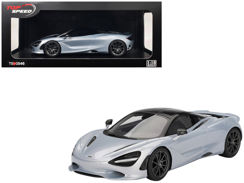 McLaren 750S Ice Silver Metallic with Black Top 1/18 Model Car Top Speed TS0546