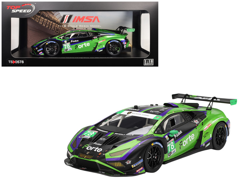 Lamborghini Huracan GT3 EVO2 #78 Devlin DeFrancesco Misha Goikhberg Sandy Mitchell Loris Spinelli Forte Racing IMSA 24 Hours of Daytona 2024 1/18 Model Car Top Speed TS0578