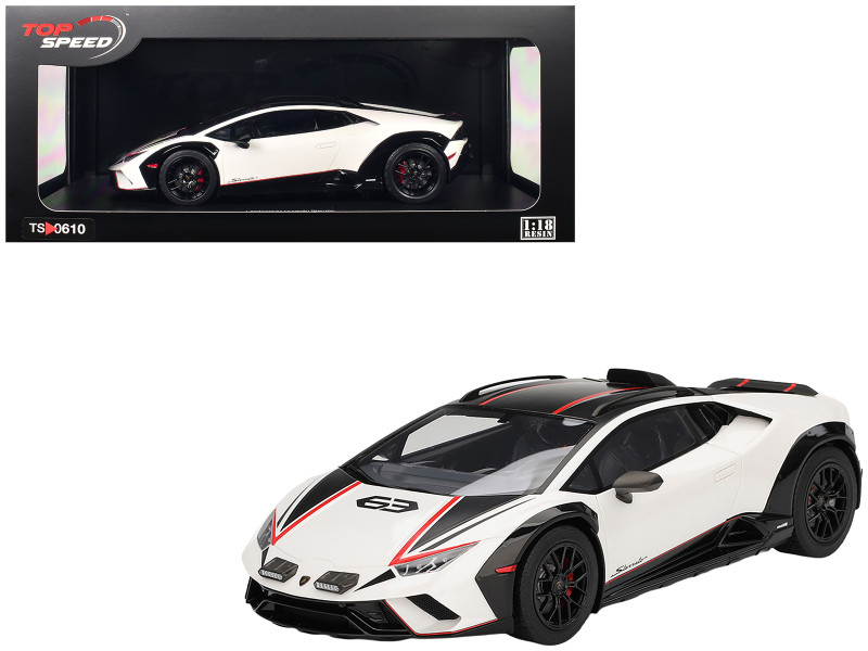 Lamborghini Huracan Sterrato Bianco Asopo White with Matt Black Top and Red Stripes 1/18 Model Car Top Speed TS0610