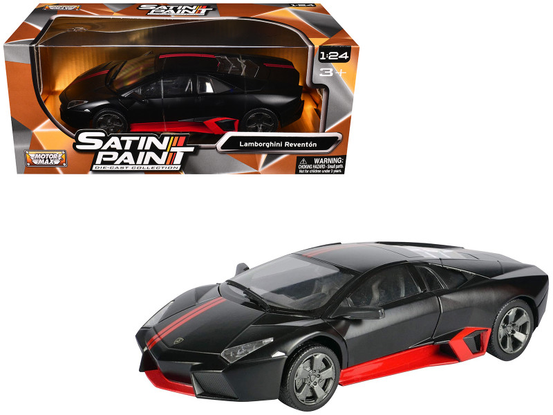 Lamborghini Reventon Matt Black with Red Stripes Satin Paint Series 1/24 Diecast Model Car Motormax 79509