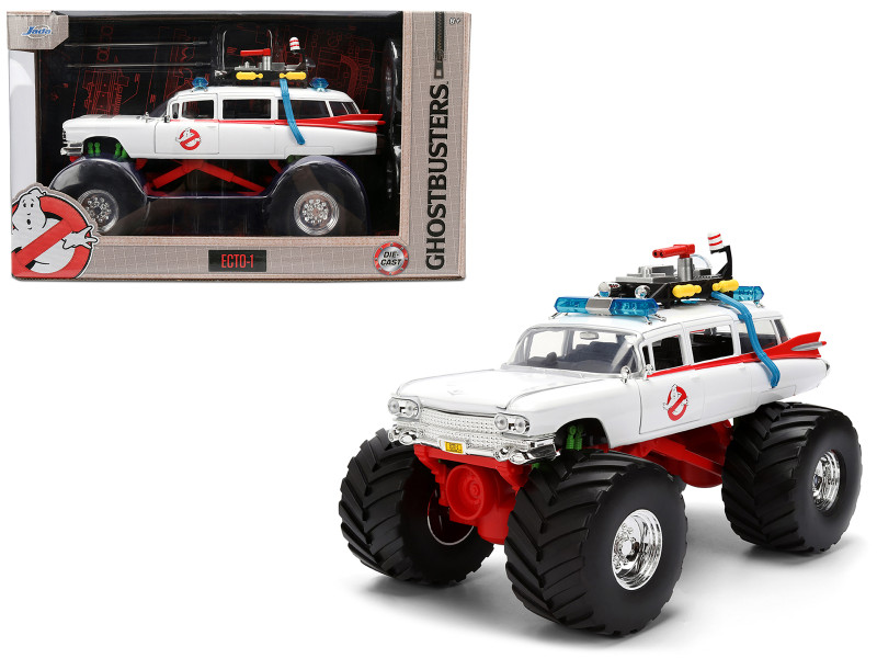 1959 Cadillac Ambulance Ecto 1 Ghostbusters 1984 Movie Monster Truck Version Hollywood Rides Series 1/24 Diecast Model Car Jada 35943