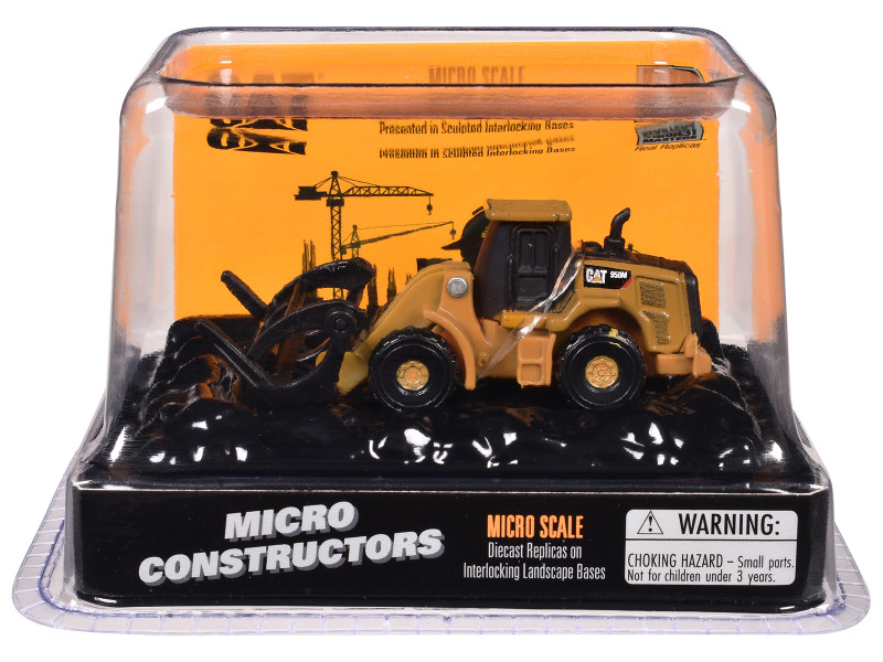 CAT Caterpillar 950M Wheel Loader Log Fork Version Yellow Micro Constructor Series Diecast Model Diecast Masters 85969CS