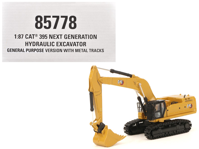 CAT Caterpillar 395 Next Generation Hydraulic Excavator Mass Excavator Version Yellow with Additional Tools High Line Series 1/87 HO Diecast Model Diecast Masters 85778