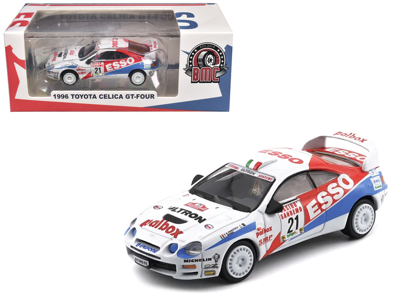 Toyota Celica GT Four #21 Gilberto Pianezzola Loris Roggia Rallye Sanremo Rallye d Italia 1996 with Extra Wheels 1/64 Diecast Model Car BM Creations 64B0421