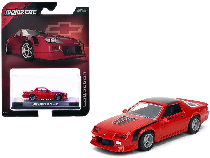 1985 Chevrolet Camaro Red with Black Top and Stripes Collection Series 1/64 Diecast Model Car Majorette MJ8505001010