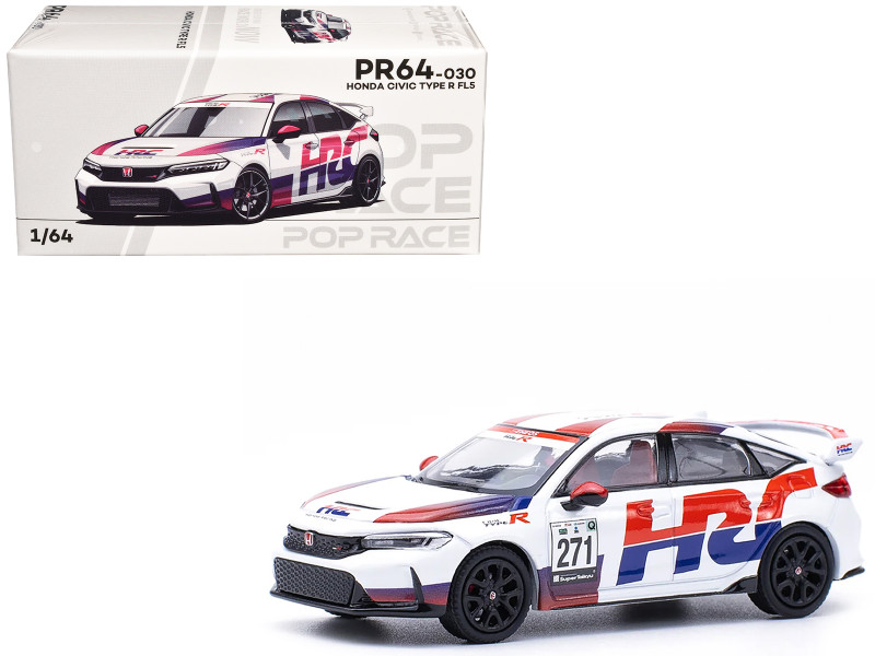 Honda Civic Type R FL5 HRC Honda Racing White with Graphics 1/64 Diecast Model Car Pop Race PR640030