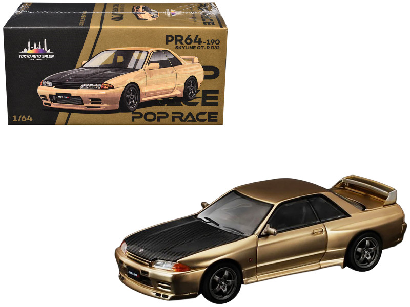 Skyline GT R R32 RHD Right Hand Drive Chrome Gold with Carbon Hood Tokyo Auto Salon 2025 1/64 Diecast Model Car Pop Race PR640190