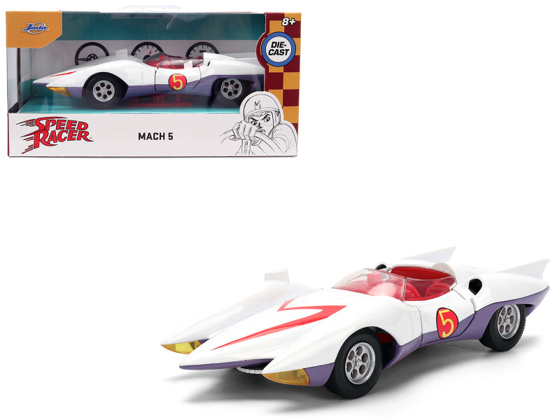 Mach 5 White with Red Stripes and Interior Speed Racer 1967 TV Series Anime Hollywood Rides Series 1/32 Diecast Model Car Jada 35882