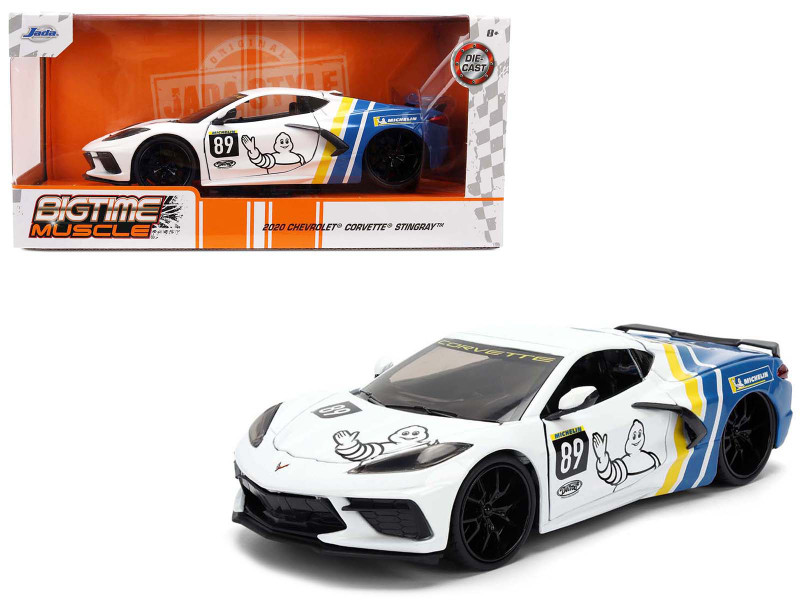 2020 Chevrolet Corvette Stingray C8 #89 Michelin White with Yellow and Blue Stripes Bigtime Muscle Series 1/24 Diecast Model Car Jada 36597