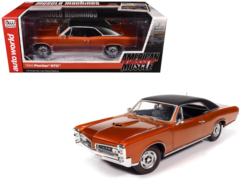 1966 Pontiac GTO Copper Blaze Metallic with Black Vinyl Top Hemmings Muscle Machines July 2024 Cover Car American Muscle Series 1/18 Diecast Model Car Auto World AMM1346