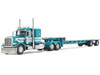 Peterbilt 379 with 48 Flat Top Sleeper and Transcraft Step Deck Trailer Teal with White Stripes 1/64 Diecast Model DCP/First Gear 60-2127