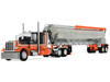 Peterbilt 379 with 48 Flat Top Sleeper and Walinga Bulk Feed Trailer Orange and Black with Stripes 1/64 Diecast Model DCP/First Gear 60-2128