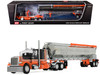 Peterbilt 379 with 48 Flat Top Sleeper and Walinga Bulk Feed Trailer Orange and Black with Stripes 1/64 Diecast Model DCP/First Gear 60-2128