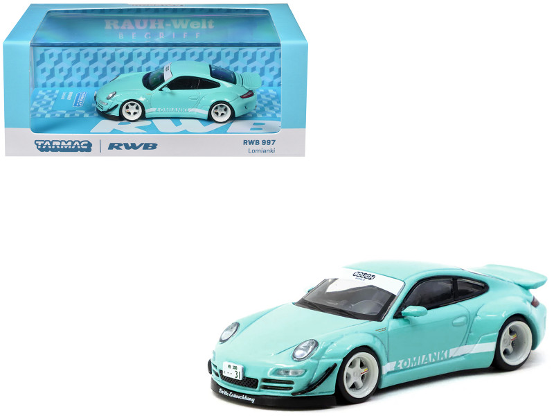 RWB 997 Lomianki Light Blue with White Stripes Hobby64 Series 1/64 Diecast Model Car Tarmac Works T64-057-LO