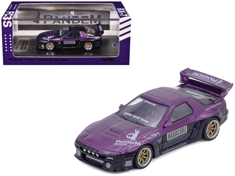 Mazda RX7 FC3S Pandem Rocket Bunny Kit Purple Metallic and Black 1/64 Diecast Model Car Inno Models IN64-RX7FCP-PB