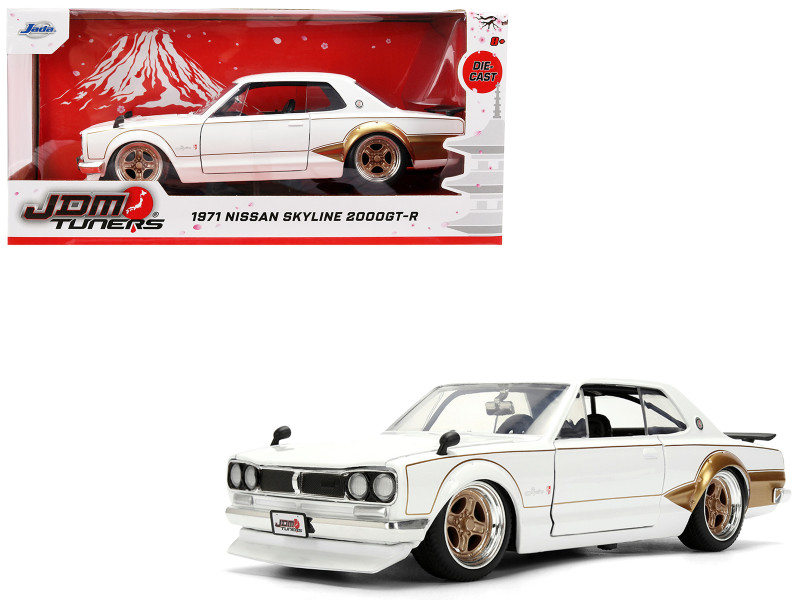 1971 Nissan Skyline 2000GT R RHD Right Hand Drive White with Gold Graphics JDM Tuners Series 1/24 Diecast Model Car Jada 37021