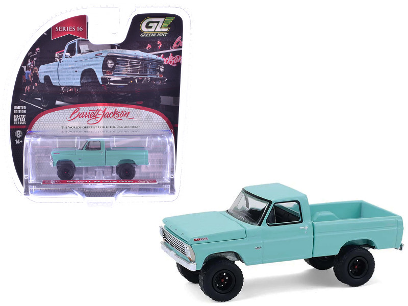 1967 Ford F 100 Custom Pickup Truck Light Blue Barrett Jackson Series 16 1/64 Diecast Model Car Greenlight 37330B