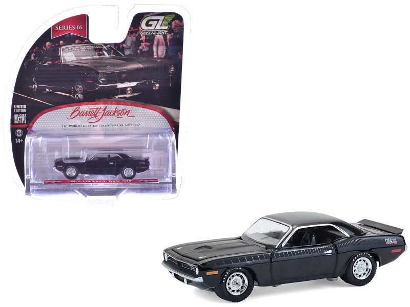1970 Plymouth Cuda AAR Black with Gray Stripes Barrett Jackson Series 16 1/64 Diecast Model Car Greenlight 37330E
