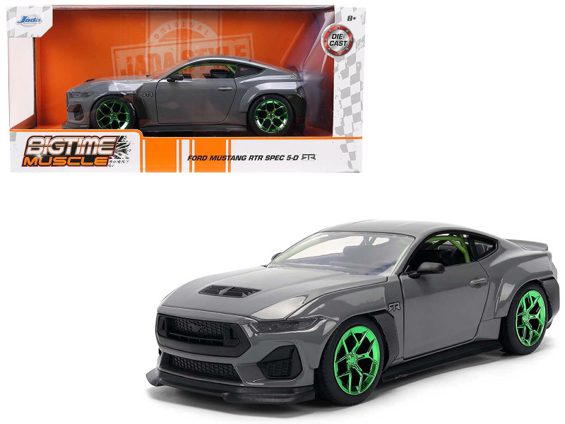 2024 Ford Mustang RTR Gray with Green Wheels Bigtime Muscle Series 1/24 Diecast Model Car Jada 36593