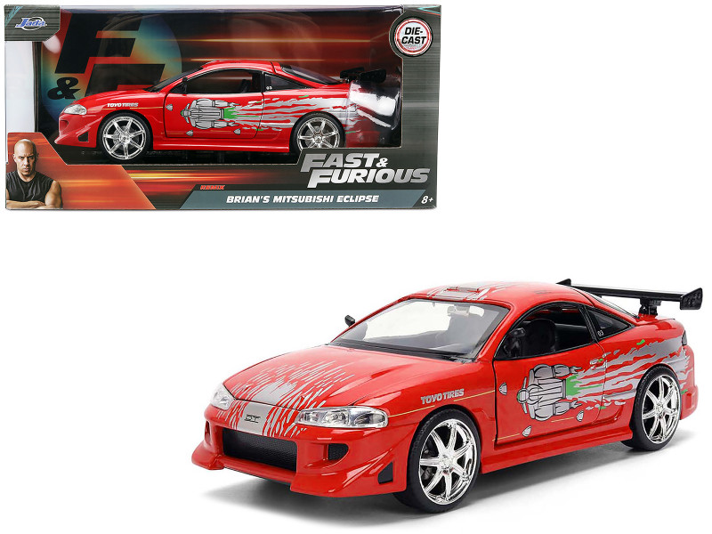 Brian s Mitsubishi Eclipse Red with Graphics Remix The Fast and The Furious 2001 Movie Fast & Furious Series 1/24 Diecast Model Car Jada 36815