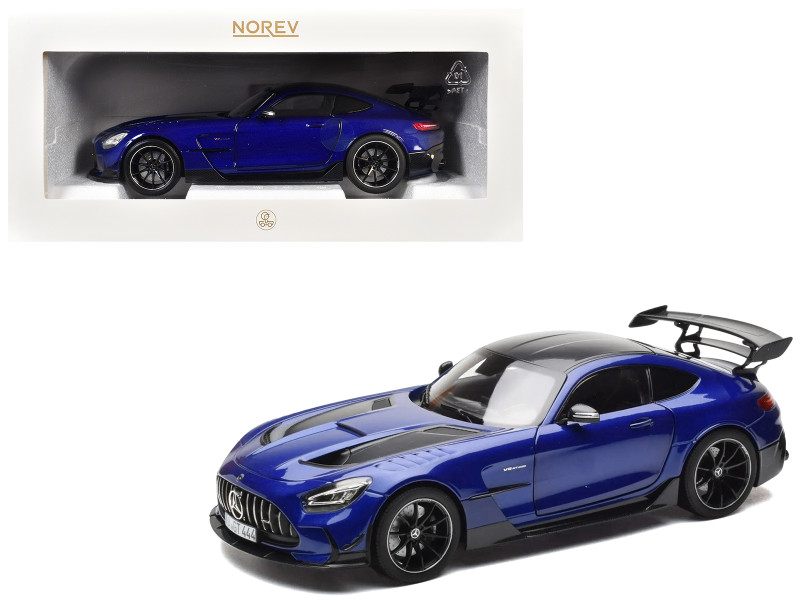 2021 Mercedes Benz AMG GT Black Series Blue Metallic with Carbon Top and Hood Stripes 1/18 Diecast Model Car Norev 183908