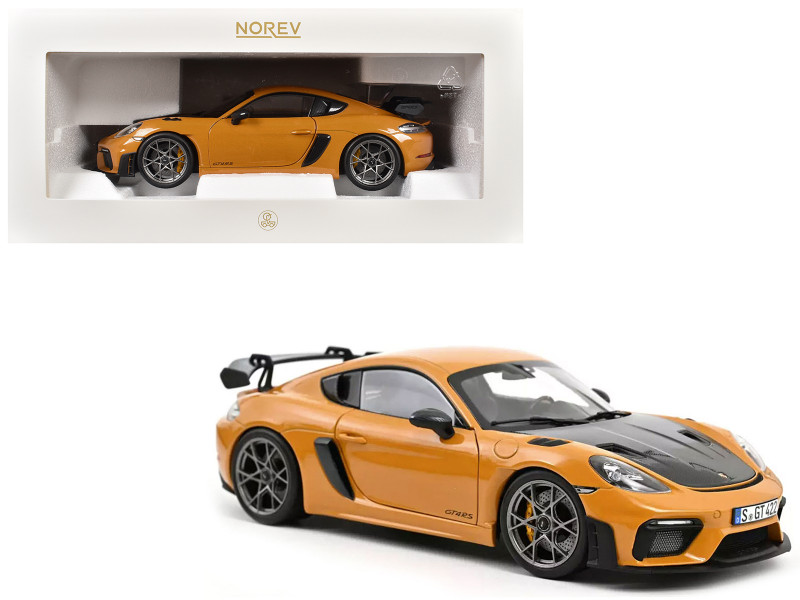 2023 Porsche Cayman GT4 RS Weissach Pack Bahama Yellow with Carbon Hood 1/18 Diecast Model Car Norev 187252