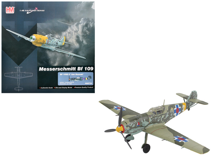 Messerschmitt Bf 109E 3 Fighter Aircraft White 2 Jan Reznak 13 slow JG 52 Kraznodar USSR 1943 German Luftwaffe Air Power Series 1/48 Diecast Model Hobby Master HA8724