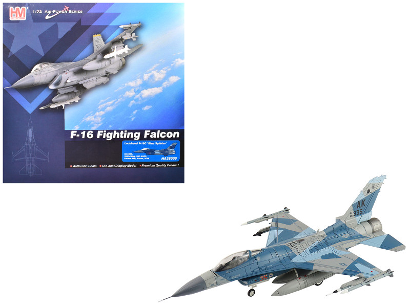 Lockheed F 16C Fighting Falcon Fighter Aircraft 86 0335 Blue Splinter 354th Wing 18th AGRS Eielson AFB 2018 United States Air Force Air Power Series 1/72 Diecast Model Hobby Master HA38005