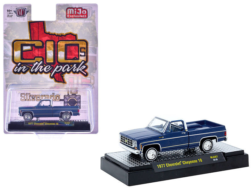1977 Chevrolet Cheyenne 10 Pickup Truck Blue Metallic with White Top and Blue Interior Limited Edition to 7700 pieces Worldwide 1/64 Diecast Model Car M2 Machines 31500-MJS87
