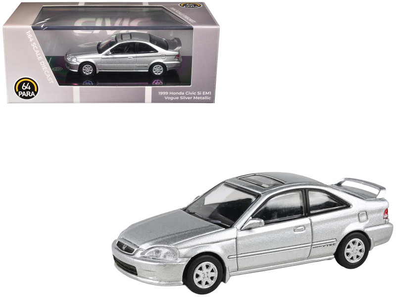 1999 Honda Civic Si EM1 Vogue Silver Metallic with Sunroof 1/64 Diecast Model Car Paragon Models PA-55626
