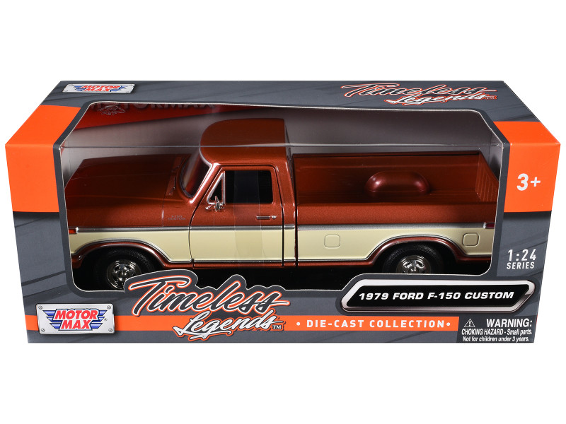 1979 Ford F 150 Custom Pickup Truck Brown Metallic and Cream Timeless Legends Series 1/24 Diecast Model Car Motormax 79346BRN-CRM