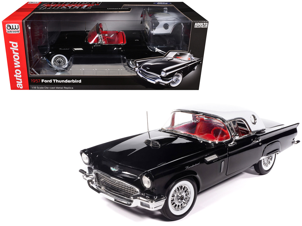 1957 Ford Thunderbird Black with White Top and Red Interior