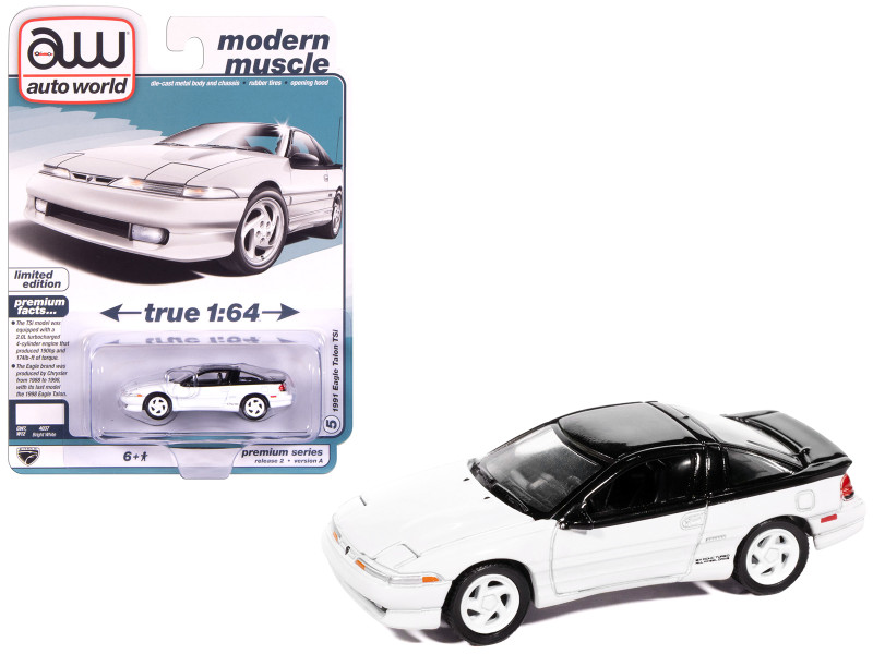 1991 Eagle Talon TSi Bright White with Black Top Modern Muscle Series 1/64 Diecast Model Car Auto World 64512-AWSP196A