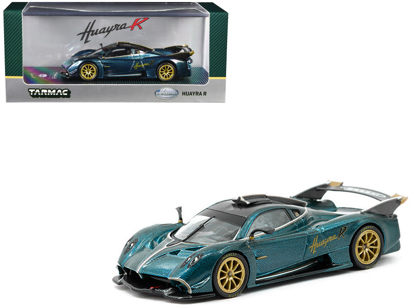 Pagani Huayra R Turquoise Carbon Fiber with Gold Wheels Global64 Series 1/64 Diecast Model Car Tarmac Works T64G-TL035-TCF