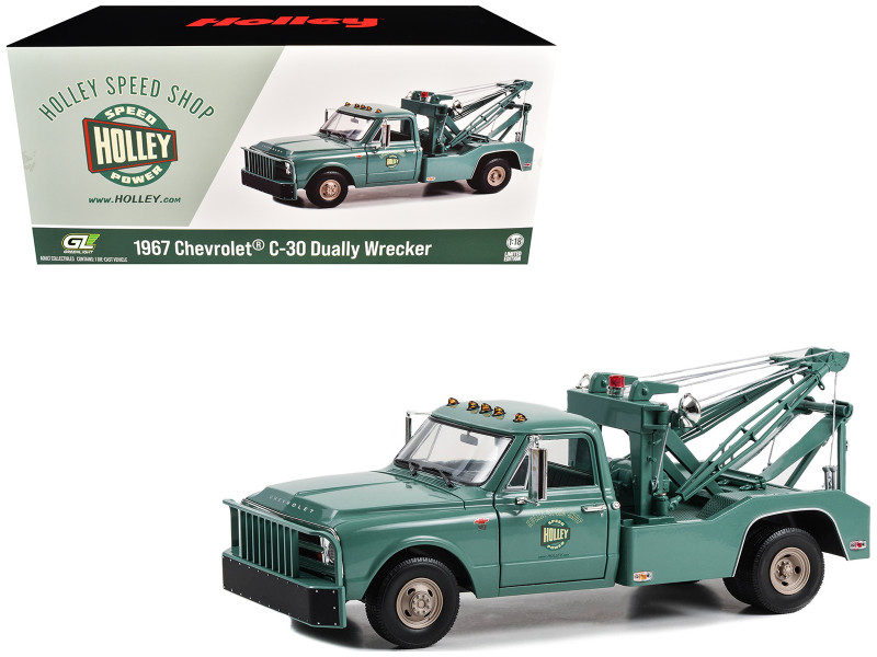 1967 Chevrolet C 30 Dually Wrecker Tow Truck Holley Speed Shop Green 1/18 Diecast Model Car Greenlight 13682