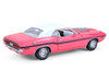 1970 Dodge Challenger R T 440 Six Pack Panther Pink with Black Stripes White Top and White Interior 1/18 Diecast Model Car Greenlight 13699