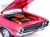 1970 Dodge Challenger R T 440 Six Pack Panther Pink with Black Stripes White Top and White Interior 1/18 Diecast Model Car Greenlight 13699