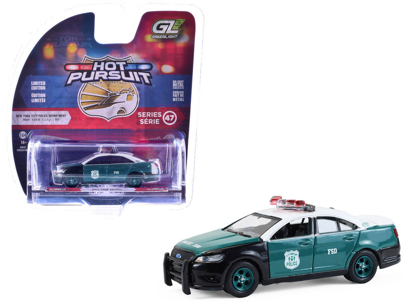 2014 Ford Taurus New York Police Department NYPD Vintage Tribute Livery Green and Black with White Top Hot Pursuit Series 47 1/64 Diecast Model Car Greenlight 43050B