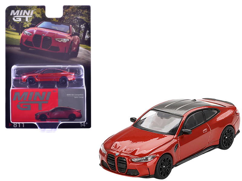 BMW M4 Competition Sakhir Orange Metallic with Carbon Top Limited Edition 1/64 Diecast Model Car Mini GT MGT00811