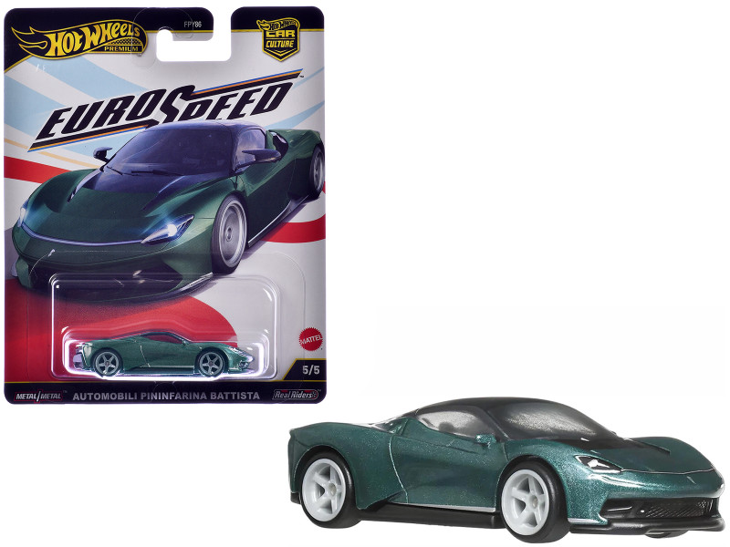 Automobili Pininfarina Battista Green Metallic with Black Top Euro Speed Series Diecast Model Car Hot Wheels JBK77