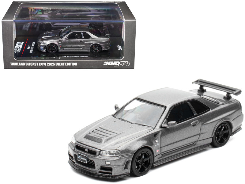Nissan Skyline GT R R34 Z Tune RHD Right Hand Drive Gray Metallic Thailand Diecast Expo 2025 Event Edition" 1/64 Diecast Model Car Inno Models IN64-R34ZT-TDE25