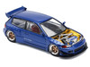 Pandem Civic EG6 VTEC RHD Right Hand Drive Blue Metallic with No Hood 1/64 Diecast Model Car Pop Race PR640174