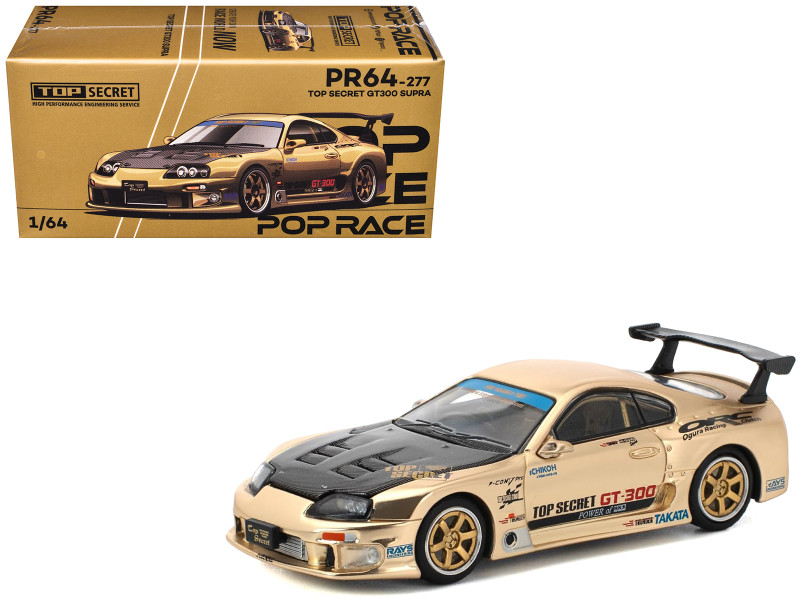 Toyota Supra Top Secret GT300 RHD Right Hand Drive Gold Metallic with Carbon Hood 1/64 Diecast Model Car Pop Race PR640277
