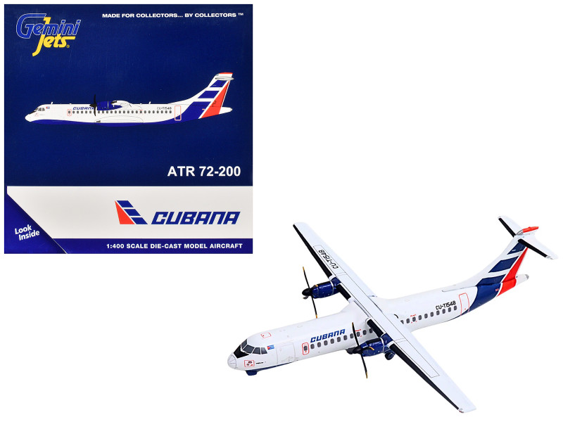 ATR 72 200 Commercial Aircraft Cubana Airlines CU T1548 White with Red and Blue Stripes 1/400 Diecast Model Airplane GeminiJets GJ2222