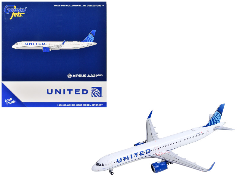 Airbus A321neo Commercial Aircraft United Airlines N14502 White with Blue Tail 1/400 Diecast Model Airplane GeminiJets GJ2346